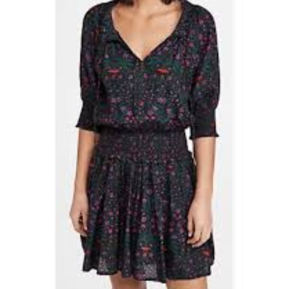 Roller Rabbit Favela Printed Mini Long Sleeve Smocked Mini Dress Size L.